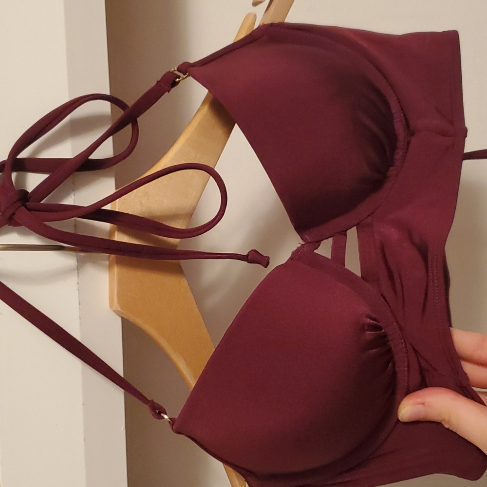 NWOT Abercrombie & Fitch Swim top burgundy, 34C. Push up. Lace up corset.